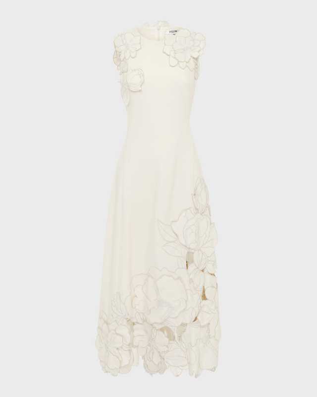 Cleo Sleeveless Floral Applique Midi Dress